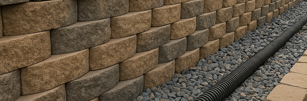Custom retaining wall idea using stacked blocks with drainage for slope control